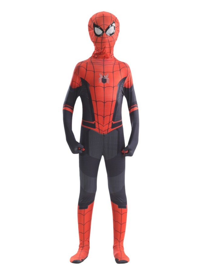 SPIDERMAN بدلة سبايدر مان بيتر باركر المحدثة، بدلة كاملة للجسم، زي بطل خارق من فيلم بعيد عن الوطن بتصميم أحمر وأسود لعشاق الحفلات والأزياء من 7 إلى 9 سنوات 130 سم - Image 2